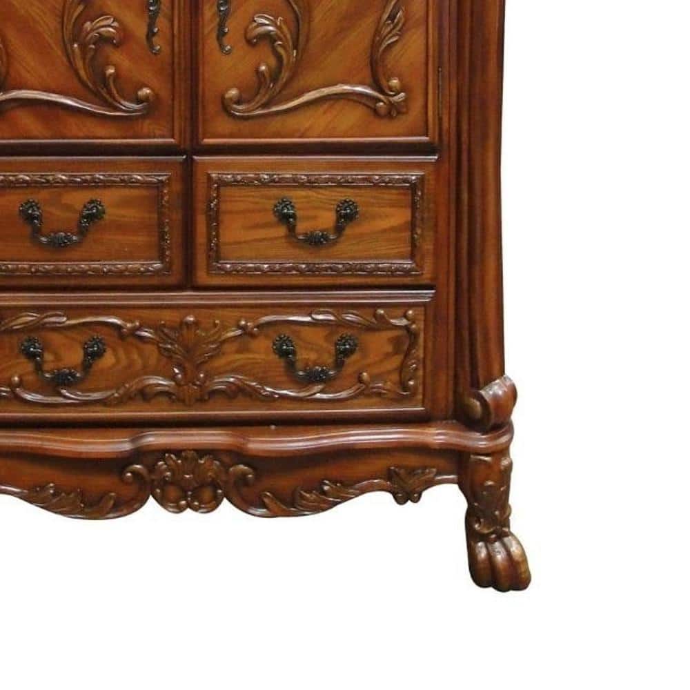 Dresden Cherry Oak 5-Drawer Chest with Carved Details