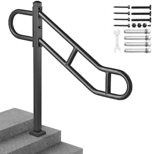 Single Post Handrail for Outdoor 1-3 Step 35.43 in. H x 3.46 in. W Black Handrail Carbon Steel Stair Railing Kit