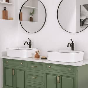 DeerValley White Ceramic Rectangular Vessel Bathroom Sink not Included Faucet, White and Black