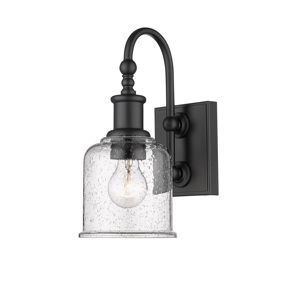 Bryant Matte Black 12.25" Dimmable Wall Sconce with Seedy Glass
