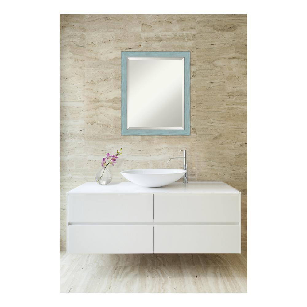 Medium Sky Blue Rustic Wood Beveled Wall Mirror