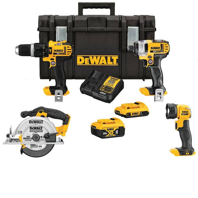 DEWALT 20V MAX Lithium-Ion Cordless 4 Tool Combo Kit, TOUGHSYSTEM Case, 2Ah Battery, 4Ah Battery, and Charger