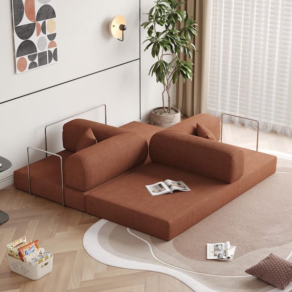 JASIWAY Modern 78.7 in. W Brown Velvet Folding Twin Size Sofa Bed