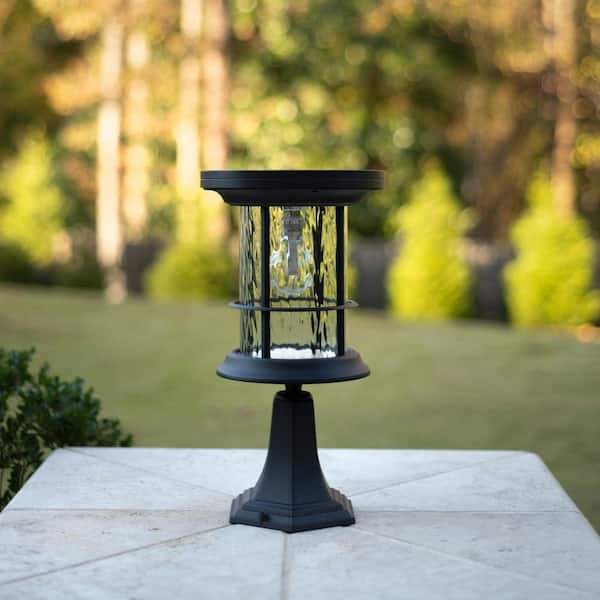 GAMA SONIC Silo 1-Light Black Modern Outdoor Solar Warm White LED Post Light with Wall Sconce and Pier Base Mounting Options