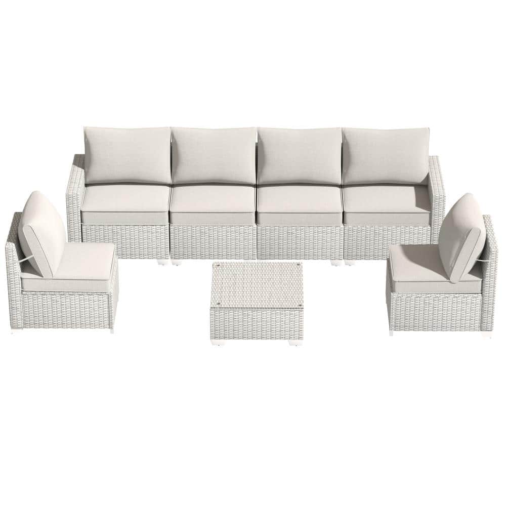 Patio Sectional Set 7-Piece Light Gray Wicker with Beige Waterproof Cushions and Coffee Table price history on PriceWatchPro