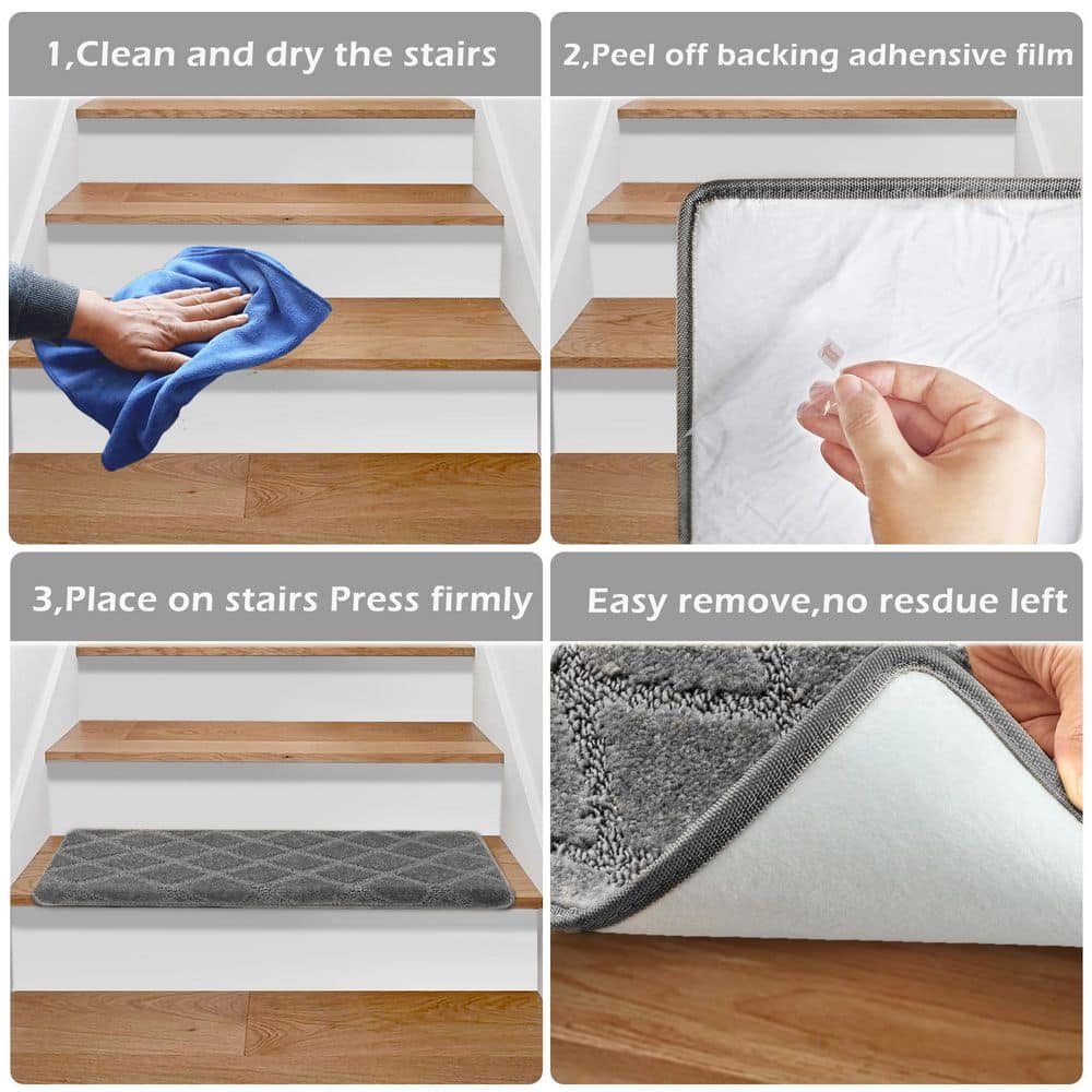 Gray Diamond Trellis Non-Slip Carpet Stair Treads Set
