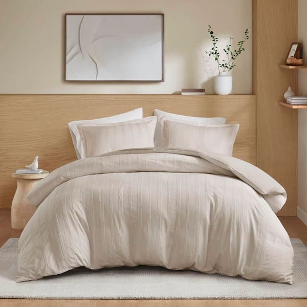 Logan 3-Piece Neutral Polyester King Woven Striped Duvet Set