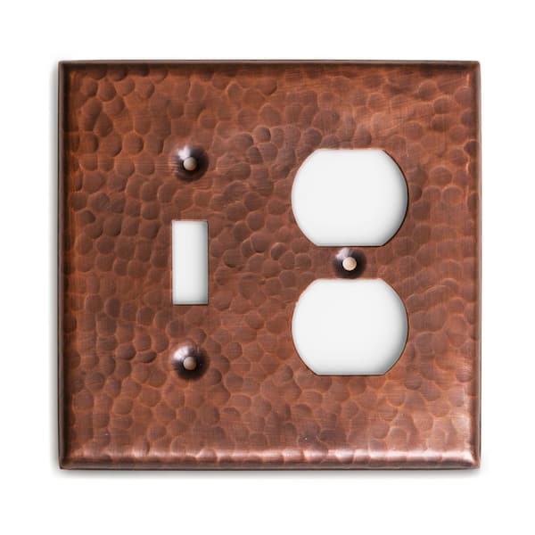 Pure Copper Hand Hammered 1 Toggle/1 Duplex Wall Plate