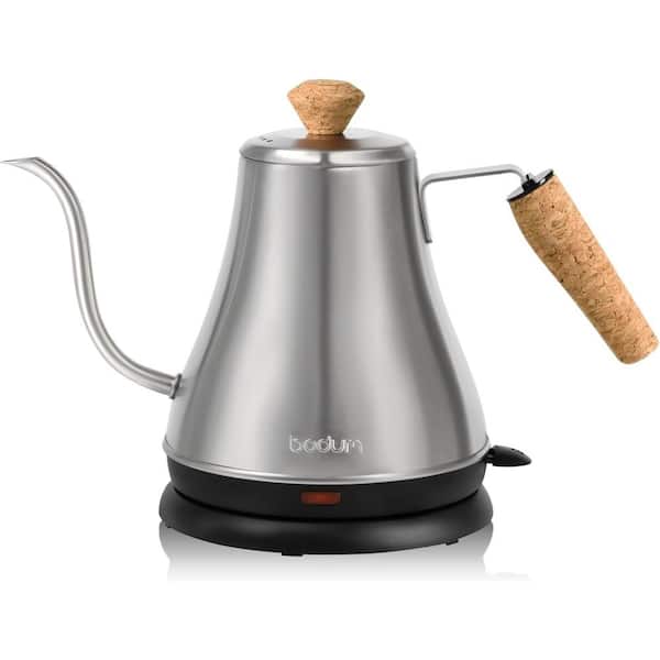 3-Cup Silver Stainless Steel Corded Gooseneck Electric Water Kettle with Non-Slip Handle