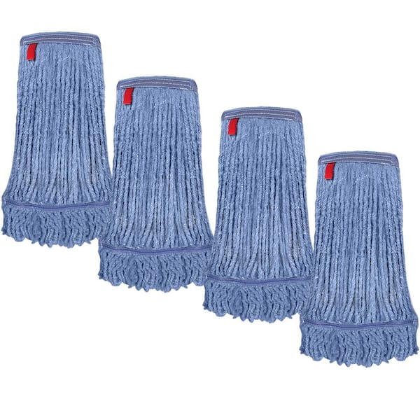 BISON LIFE 1.25 in. Loop End Commercial String Mop Blended Mop Head Replacement Refill 24 oz. Blue (4-Pack)
