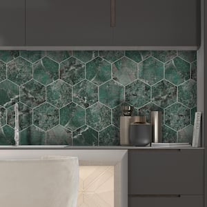 Hexagon Marble 6 in. x 7 in. Amazonita Green Peel and Stick Backsplash Stone Composite Wall Tile (45-Tiles, 9.9 sq. ft.)