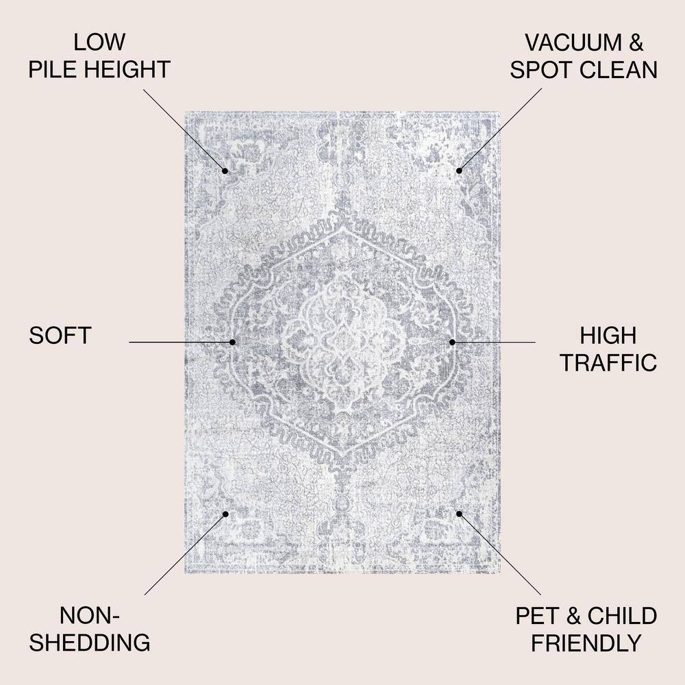 Reversible Gray Synthetic Vintage Medallion Runner Rug 5'x8'