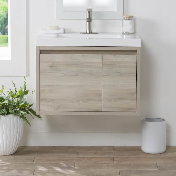 Domani Millhaven 31 in. W x 19 in. D x 22 in. H Single Sink Floating Bath Vanity in Sable with White Cultured Marble Top