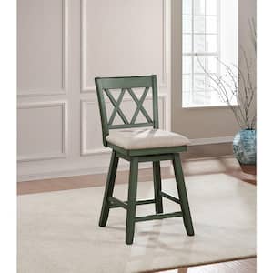 Brookline 24 in. Green High Back Wood 37.5 in. Swivel Counter Stool with Fabric Seat