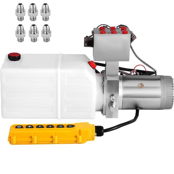 Hydraulic Power Unit 6 Way 6 Qt. Hydraulic Pump Double Acting Hydraulic Power Unit 12V DC Dump Trailer Car Remote