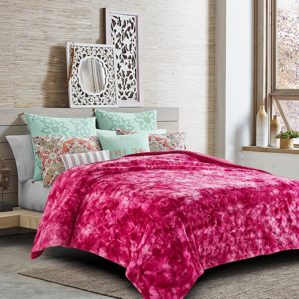Pink Faux Fur Sherpa Reversible Throw Blanket 50" x 65"