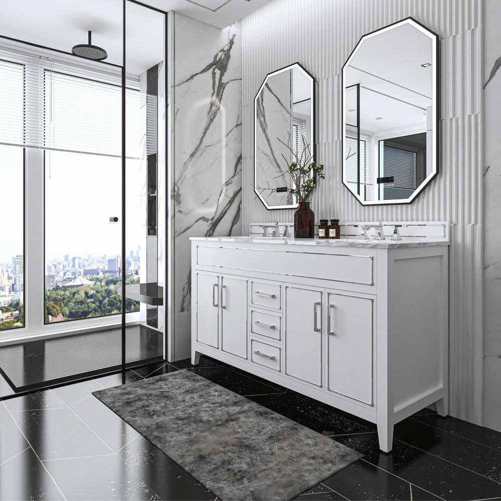 Aspen 60'' White Double Sink Bathroom Vanity with Marble Top