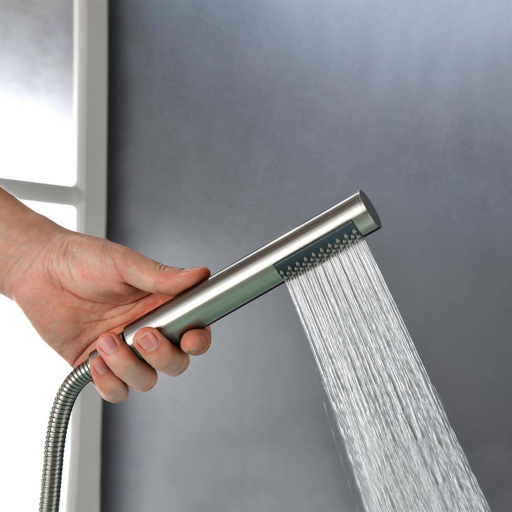 Brushed Nickel Freestanding Tub Filler with Hand Shower