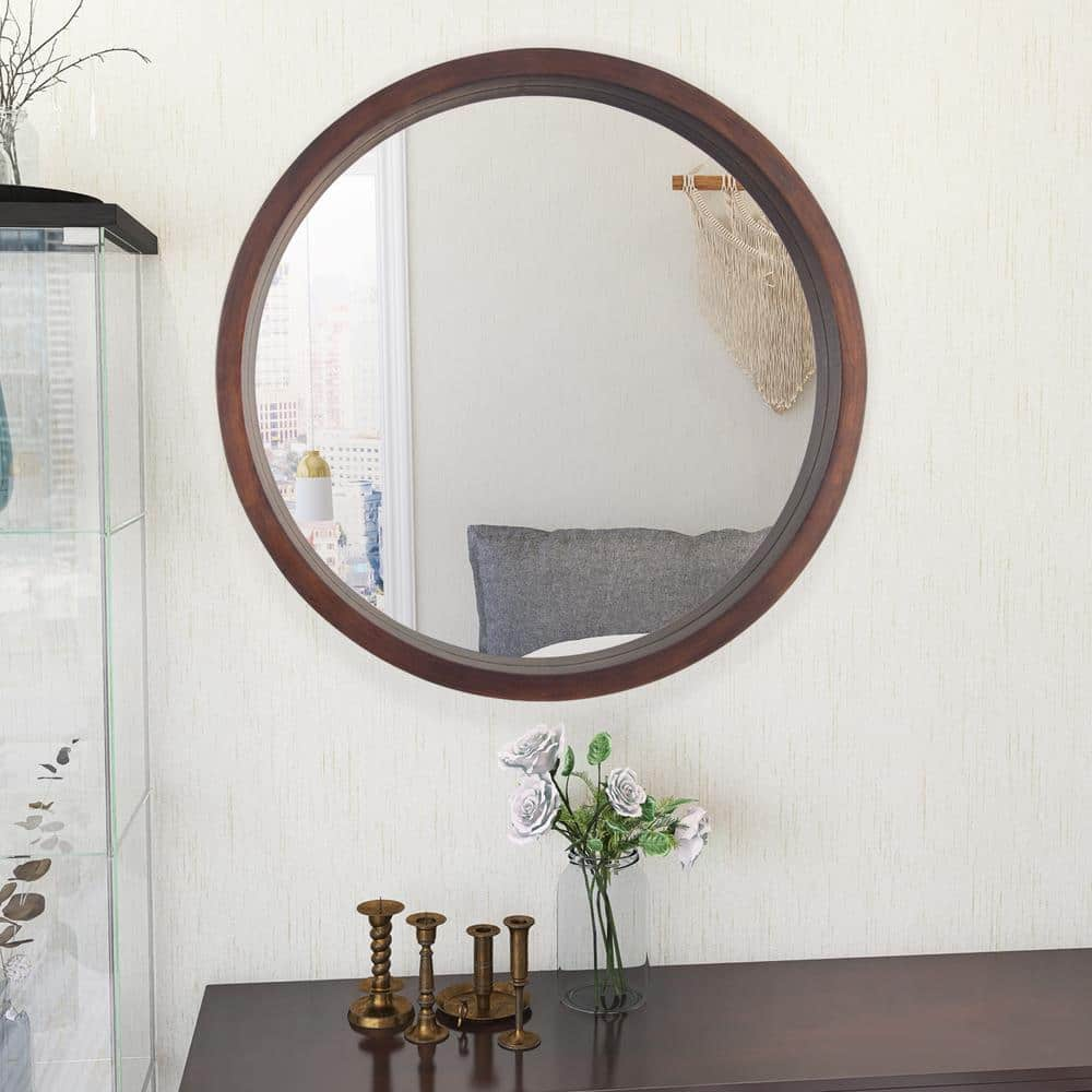 TanmicoshomyAsymmetrical Wood Bathroom Mirror for Wall 24x32 Inch