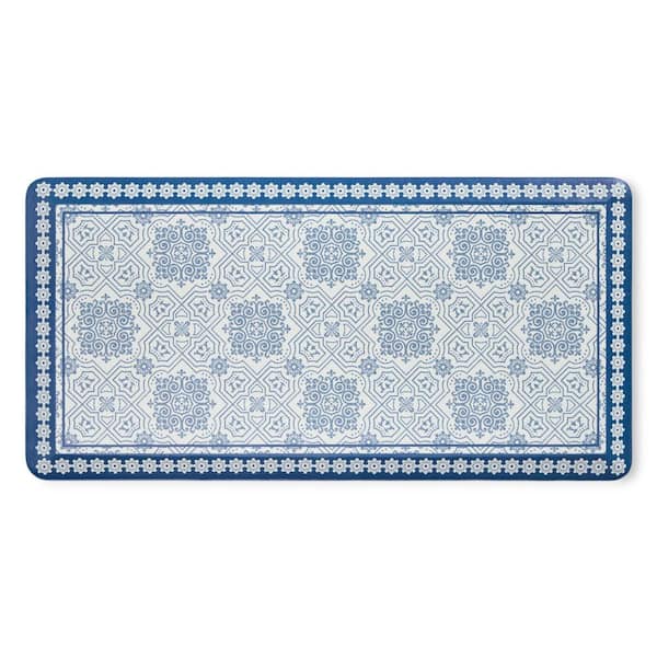 MARTHA STEWART Comfort Anti Fatigue Strie Medallion Navy Blue 19.6 in. x 39 in. Kitchen Mat