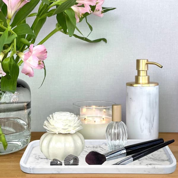 Marble and Brass Vanity Tray, Bathroom Accessory Set