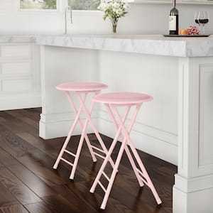 Pink Steel Padded Seats Folding Bar Stools 24 in. Set of 2
