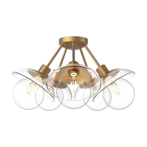 ALORA MOOD Francesca 20 in. 5 Light 60-Watt Aged Gold/Clear Glass Semi-Flush Mount