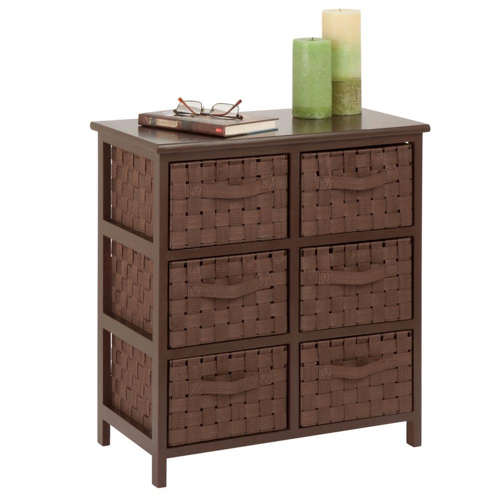 Java Brown Woven Strap 6-Drawer Storage Chest