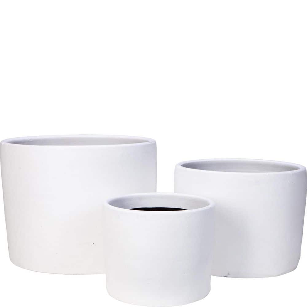 9, 12, 15 in. Set of 3 Terracotta White Cylinder Planters GGT