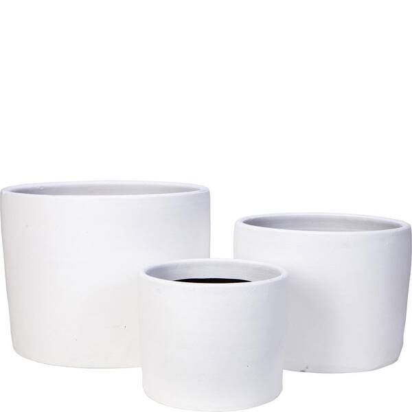 Unbranded 9, 12, 15 in. Set of 3 Clay White Cylinder Pots with Stands