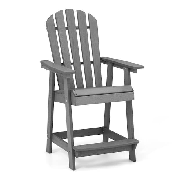 Costway Patio Tall Bar Plastic Chair with Armrest Footrest Home Outdoor Bar Stool Gray