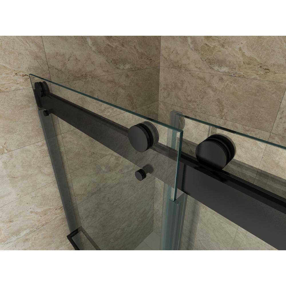 Matte Black Frameless Sliding Shower Door with Clear Tempered Glass