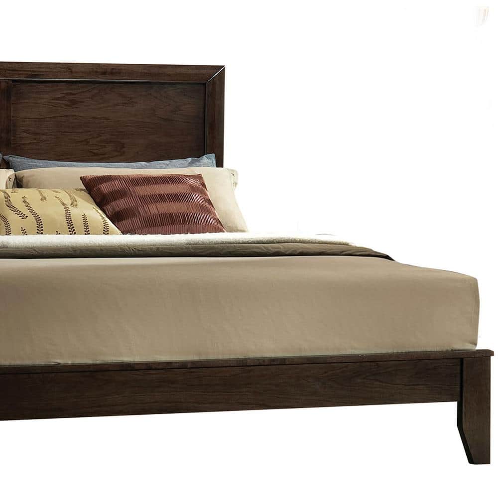 Espresso Queen Wood Panel Bed with Upholstered Headboard