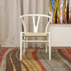 Wishbone Mid-Century 2-Piece White Wood Chair Set