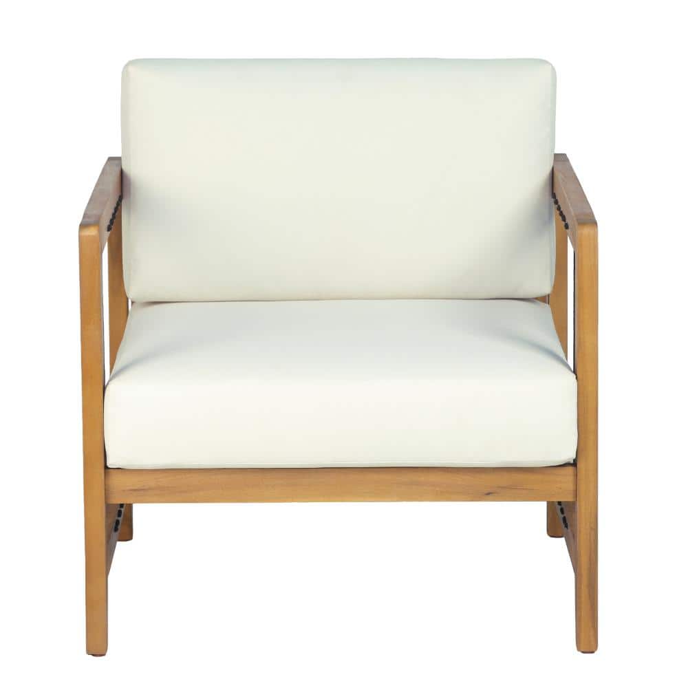 Acacia Wood Outdoor Patio Lounge Chair with Beige Cushion, Modern Rope Accent Single Armchair for Patio,Backyard,Garden price history on PriceWatchPro
