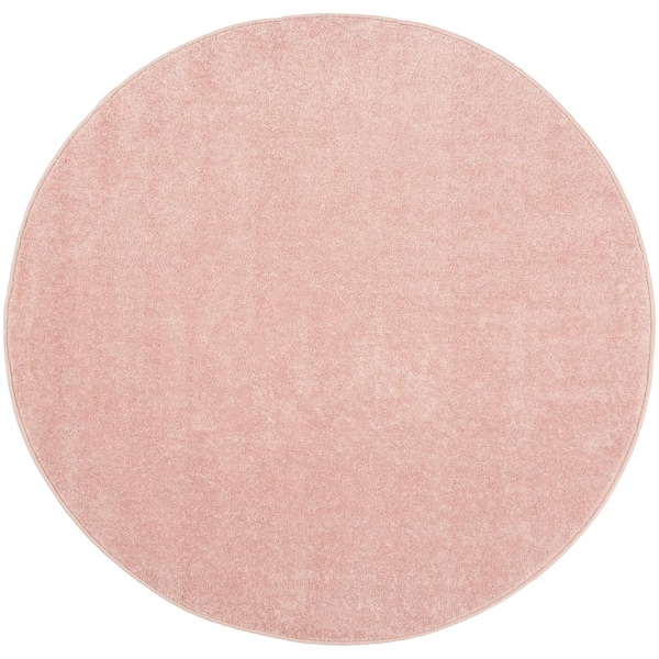 Nourison Essentials 4 ft. x 4 ft. Pink Round Solid Contemporary Indoor/Outdoor Patio Area Rug