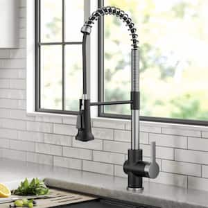 Britt Commercial Style Pull-Down Single Handle Kitchen Faucet in Spot-Free Stainless Steel/Matte Black