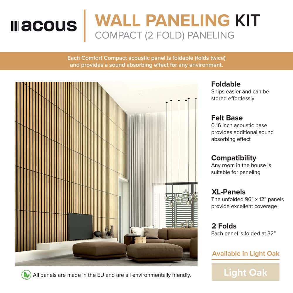 Foldable Light Oak 12'' x 96'' Wall Panels with Horizontal Slats