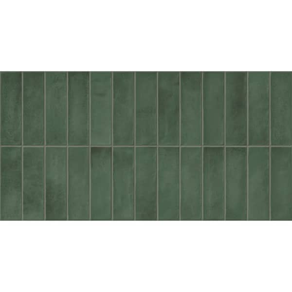 Spanish Artis Dark Green 12 in. x 24 in. Glazed Porcelain Wall Tile (5-Pcs, 10.76 sq. ft./Case)