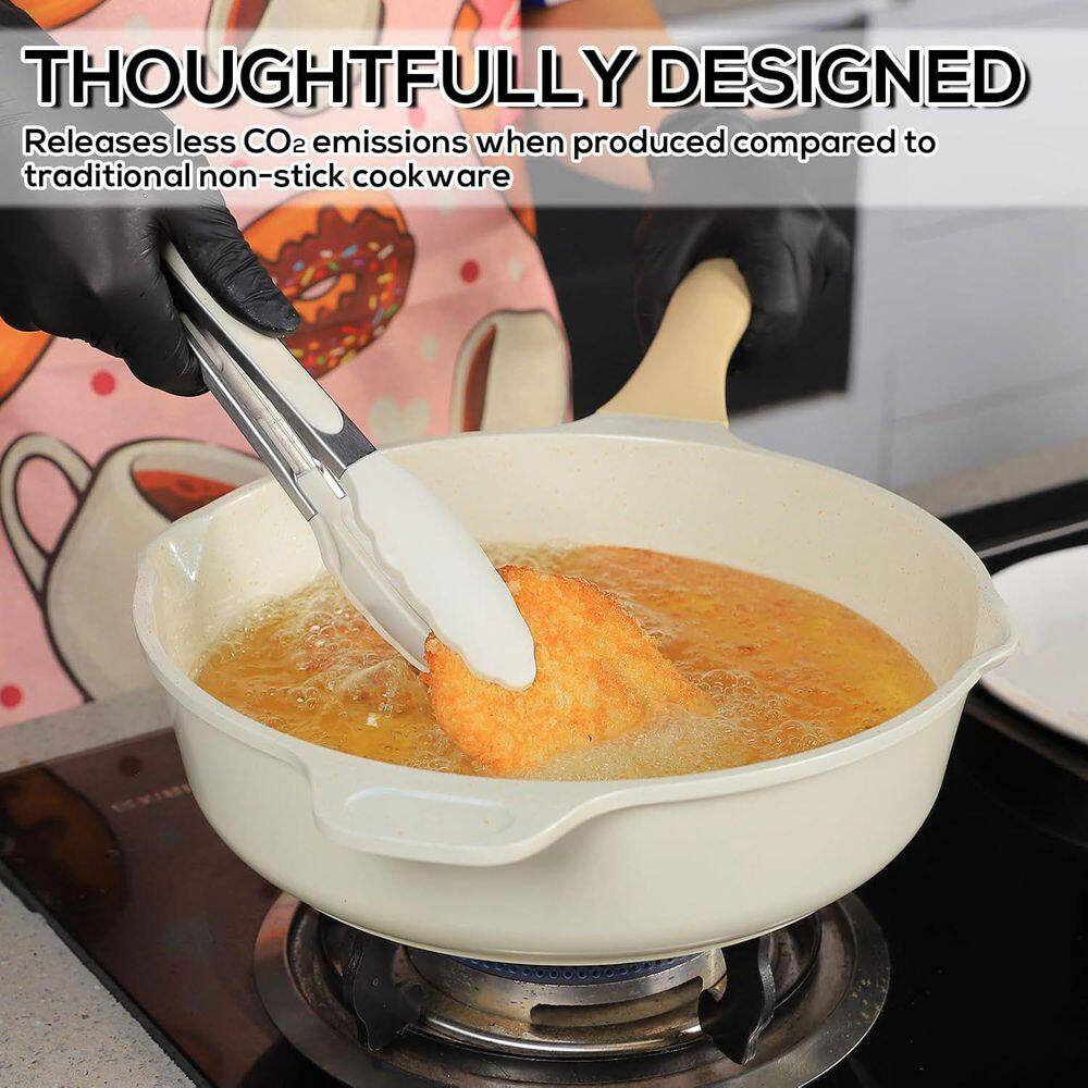17-Piece White Aluminum Non-Stick Cookware Set with Utensils