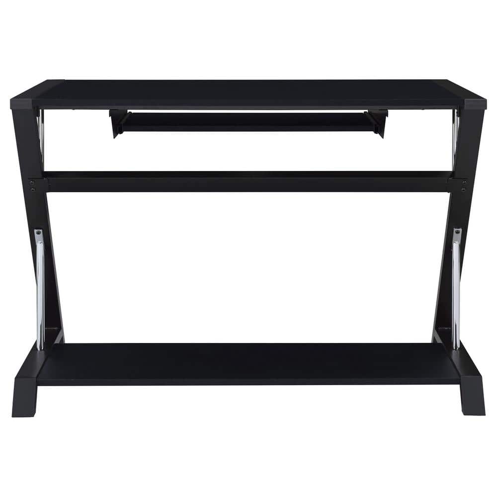 Black Wood Home Office Desk with Keyboard Tray and Shelf