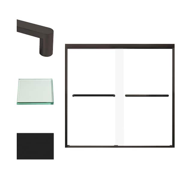Transolid Frederick 59 in. W x 58 in. H Sliding Semi-Frameless Shower Door in Matte Black with Clear Glass