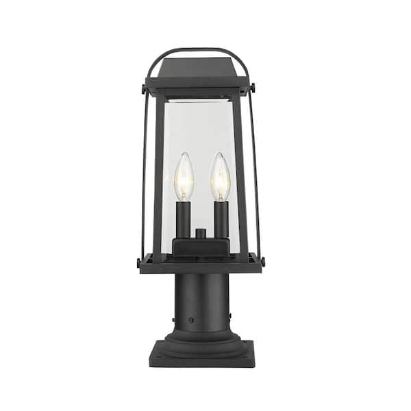 Unbranded Millworks 18 .8 in 2 Light Black Outdoor Aluminum Hardwired Weather Resistant Pier Mount Light with No Bulbs Included