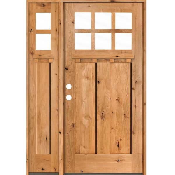 Krosswood Doors 46 in. x 80 in. Craftsman Alder 2- Panel Right-Hand/Inswing 6-Lite Clear Glass Clear Stain Wood Prehung Front Door w/LSL