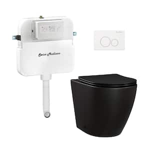 St. Tropez Back-to-Wall Toilet, Elongated, 3-Piece Bundle 0.8/1.6 GPF Dual Flush in Matte Black with White Flush Plate