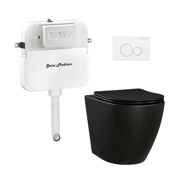 Swiss Madison St. Tropez Back-to-Wall Toilet, Elongated, 3-Piece Bundle 0.8/1.6 GPF Dual Flush in Matte Black with White Flush Plate