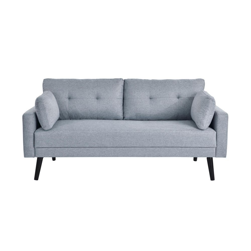 Light Gray Tufted Fabric 2-Seater Sofa with Pillow Back