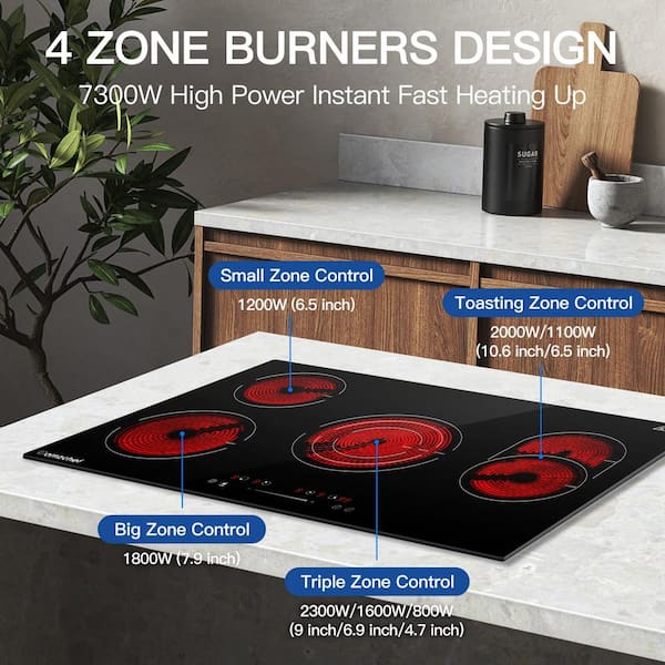 Built-in Induction Electric Stove Top 5 Burners,35 Inch Electric Cooktop,9  Power Levels & Sensor Touch Control,Easy to Clean Ceramic Glass