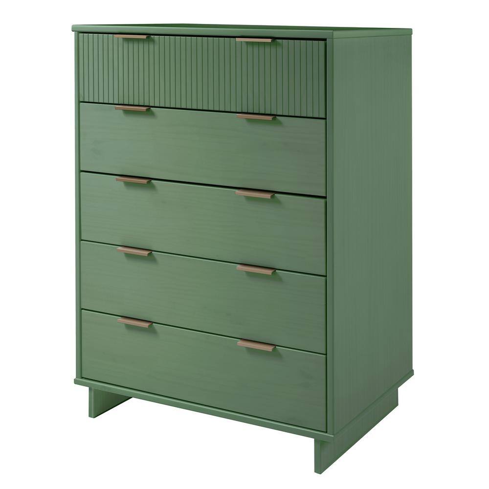 Granville Sage Green Modern 5-Drawer Chest with Metal Handles