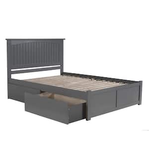 Nantucket Grey Queen Solid Wood Storage Platform Bed with Flat Panel Foot Board and 2 Bed Drawers